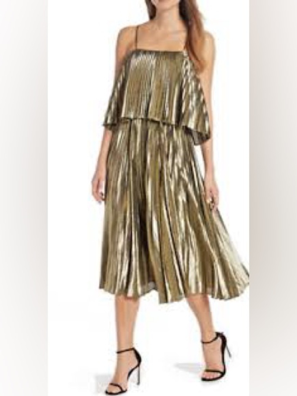 J. Crew Metallic Gold Pleated Midi Skirt | Size 16